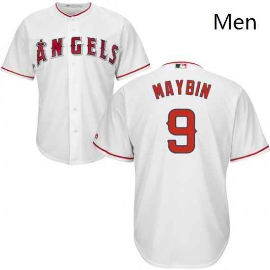 Mens Majestic Los Angeles Angels of Anaheim 9 Cameron Maybin Replica White Home Cool Base MLB Jersey